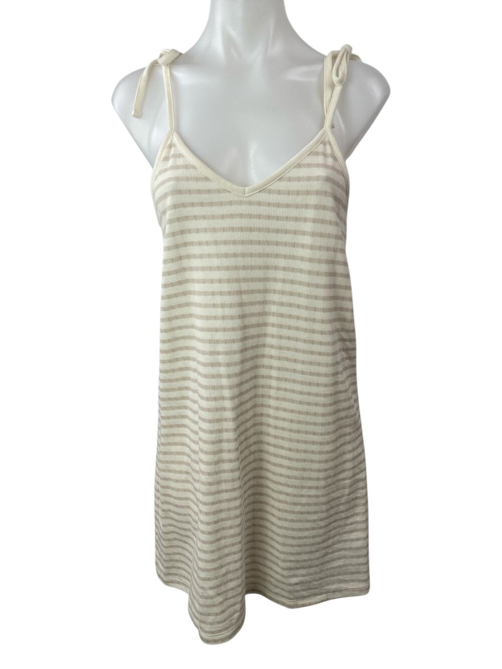 Madewell Beige Striped Sleeveless V-Neck Cami Camisole Mini Tank Shift Dress S